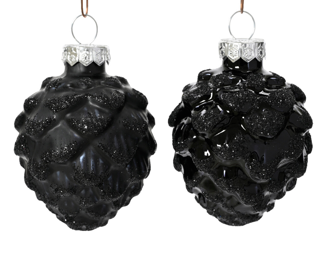 Cutie cu 6 globuri asortate Pinecone, Decoris, 5x7 cm, sticla, negru - imagine 3
